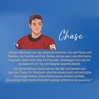 Illustration eines jungen Mannes in rotem Trikot. Text: „Dieses Mädchen war der absolute Hammer...“. Name: Chase.