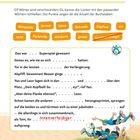 „WÖRTERWIRBEL UND LÜCKENLÖCHER“ mit elf Wörtern zum Ergänzen. Illustration mit Fußballspiel und jubelnden Spielern.