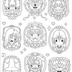 Illustration von neun fantasievollen Porträts in Rahmen, verziert mit Herzen und Sternen. Charaktermotive sind verspielt und monströs.