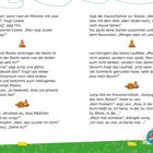 Texte mit humorvollen Dialogen und Witzen, umrahmt von Illustrationen von Verkehrshütchen und einem Kind auf einem Fahrrad.