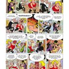 Comic mit chaotischen Szenen. Zwei Männer und eine Frau geraten in skurrile Situationen mit humorvollen Dialogen und Grimassen.