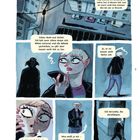 Eine Comic-Seite: Dialoge handeln von einem Besuch, einem mysteriösen Verfolger und der Versuch, ihn abzuhängen.