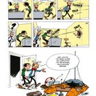 Comic mit Dialogen über eine Schreibmaschine, mit lautem Geräusch beim Tippen, und ein Boot als Geschenk für Urlaub.