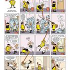 "UNSCHLAGBAR", "JIPPIE! DA IST ER WIEDER", "HA, HA!", "KLONG", "DANEBEN!", "DU WIRST ALT", "UN-SCHLAG-BAR." Comic mit Helden.