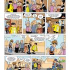 Eine Comicseite mit mehreren Panels. Menschen diskutieren lebhaft über ungewöhnliche Ereignisse und eine Postbotin.
