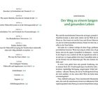 Kapitelüberschriften und Seitenzahlen links; Einführungstext rechts: "Der Weg zu einem langen und gesunden Leben".