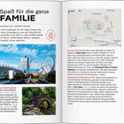Seite mit der Überschrift: "Spaß für die ganze Familie". Texte über Attraktionen in der Tokyo Dome City, mit Karten- und Bilderlayouts.