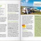 Texte im Bild: Preise für Kaffee, Bier, Wein, Eis, Strandliege, Taxi. Tipps zu Öffnungszeiten, Parken und Reisezeit. Links ein Foto von einem Camper am Meer mit Surfbrettern.