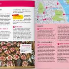 Texte: Essen & Trinken, Pagrabiņš, The Marmelade – Cake & Coffee, Staburadze, Einkaufen, KUULD ko rada latvietis?, Stell- & Campingplätze, Im Auge des Wasserfalls, Alles am Fluss. Vor einer Karte von Kuldīga sind Plätze markiert. Unten sind Kekse mit Schokolade und Glasur.