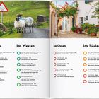 Im Norden, Im Westen, Im Osten, Im Süden. Schäfer mit Schafen auf grüner Wiese, mediterrane Gasse mit Blumen.