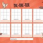 "TIC-TAC-TOE", acht 3x3-Raster, Text darunter: "Gewonnen hat:", karikaturartige Hunde und Katzen, "OMG!" links.