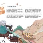 Links: "19. JULI". Titel: "Ratterflatter". 
Oma näht an einer alten Nähmaschine, Stoffe flattern umher.