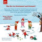 Titel: "Was für ein Gewimmel und Gewusel!". Einfache Illustration von Wichteln im Schnee; suchen, werkeln und basteln.