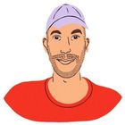 Illustration eines Mannes mit Bart, lila Basecap und rotem Oberteil.