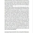 Seite 13. Text: Erzählung von Wind, Kälte, und einem Fischerdorf. Beschreibt Härte der Arbeit, Gerüche, und das Dorf im Dunkeln.