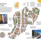 Spaziergang in Visby: Länge 1 km, Dauer 15 Minuten. Die Stadtmauer hat 19 Tore und viele Türme. Karte zeigt Route durch Visby.