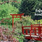 Text: "Einfach besonders". Rote Brücke und Torii in grüner, üppiger Landschaft, symbolisieren Schutz und Vitalität.