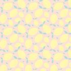 Eine pastellfarbene Illustration mit gelben Zitronen und blauen Blättern auf rosafarbenem Hintergrund.