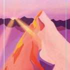 Nummer 16, "ZUCKERHÜTL", darunter "Spiegel der universellen Geborgenheit". Berglandschaft in sanften Rosa- und Violetttönen.