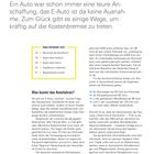 Titel: "Elektrisch fahren – clever sparen". Der Text beschreibt Kosten beim Autofahren, mit Tipps zum Sparen und Vorbereitung.