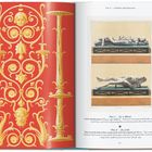 VOL. 2 — GENERAL DESCRIPTION. Links goldene Ornamente auf rotem Hintergrund, rechts Statuenüberreste auf Podesten.