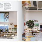 Links oben Text über Esszimmer mit anpassbaren Tischen und Cassina Modell 676 von ca. 1957; rechts Bilder von Pflanzen.