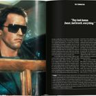 Zitat: "They look human. Sweat, bad breath, everything." Links eine Person mit Sonnenbrille und Lederjacke. Rechts Text über "The Terminator".
