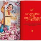 Rechter Text: "XVI EDUCATION AND THE TRAINING OF TROOPS". Links: Illustration von Kindern beim Fensterputzen, viele Blüten.