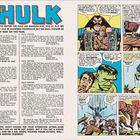 Texte umfassen Leserbriefe über den "HULK", eine Adresse für Einsendungen und Kommentare zur Serie. Rechts sind Comic-Panels mit dem Hulk in Aktion, einschließlich Dialogen und Soundeffekten wie "WHOOM."