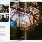 Text beschreibt Kamera-Setup und Arbeit mit Schauspielern. Links Szenenfotos, rechts Monitor in technischer Umgebung.