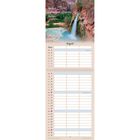 "Du lässt Ströme lebendigen Wassers fließen. Johannes 7,38." Oben ein Wasserfall in einer roten Felslandschaft. Unten ein Monatskalender für August.