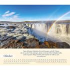 Oktober,  Gedicht von Christa Spilling-Nöker, Kalender. Wasserfall mit Regenbogen, blauer Himmel.