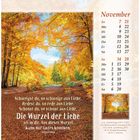 Text: "Die Wurzel der Liebe sei in dir. Aus dieser Wurzel kann nur Gutes kommen. Augustinus." 

Kalender: November mit hervorgehobenen Sonntagen in Rot.

Herbstliche Waldszene mit goldenem Laub.