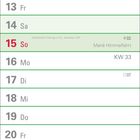 Kalender für August mit Feiertagen: Nationalfeiertag (CH) am 1., Mariä Himmelfahrt am 15., Wochen nummeriert.