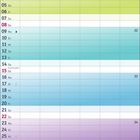 Kalender für August 2027 mit Feiertagen. Farbige Wochenabschnitte, Text in Deutsch: Woche 31 bis 35.