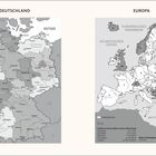 Links: Karte von Deutschland mit Bundesländern. Rechts: Karte von Europa mit Ländern und Meeren.