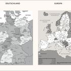 Links: "DEUTSCHLAND" zeigt Bundesländer, Städte und angrenzende Meere. Rechts: "EUROPA" mit Ländern, Ozeanen und Meeren.