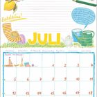 JULI, Zitronensaft – erfrischend, Brief schreiben, Wasser sparen, Badelaune! Kalender mit sommerlichen Illustrationen.