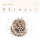 August 2021 Kalender mit einer Illustration eines niedlichen Igels in der Mitte.