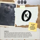 Texte: "KAPITEL 2", "WO HATTE LYDIA EINIGE DER GESCHICHTEN GEHÖRT?", "Dienstag", "5. Januar", "KW 1".  
Illustration: Fingerabdrücke, zerrissenes Foto eines schreienden Gesichts.