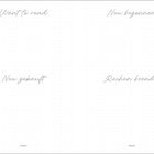 „Want to read“, „Neu begonnen“, „Neu gekauft“, „Reihen beendet“ in dünner Schrift. Unten „Januar“; auf weißem Hintergrund.