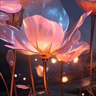 Kalender für August mit blühenden, leuchtenden Blumen in warmen Farben und einem dunklen Hintergrund.