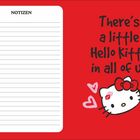 Text: "NOTIZEN" und "There's a little Hello Kitty in all of us". Illustration von Hello Kitty mit Herzen und Kussabdruck.