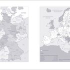 Links: Deutschlandkarte mit Bundesländern. Rechts: Europakarte mit Ländern. Text über Erdatmosphäre, z.B. Troposphäre.