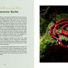 Titel: "Kleine Waldmanufaktur: Vogelbeeren-Kette". Links Text zur Herstellung mit Vogelbeeren. Rechts Kette auf Moos.