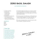 ZERO BASIL SMASH Rezept: Basilikum, Zuckersirup, Zitronensaft, Gin-Alternative. Zubereitung: Kalt abrühren, schütteln, servieren.