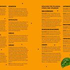 "STRESSSIGNALE ERKENNEN" gefolgt von Schlagworten: Kein Wachstum, Gelbliche Blätter, Braune Blätter, Hängende Blätter. Rechte Seite: "URSACHEN FÜR PFLANZEN-STRESS UND LÖSUNGEN". Unten grüne Blätter.