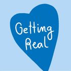 Text: "Getting Real", handschriftlich auf blauem Herz, Hintergrund hellblau, abgerundete Ecken.