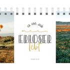 "Ich weiß, dass mein Erlöser lebt. Hiob 19,25." Links eine Hand mit Blume, rechts blühende Wiese.