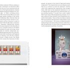 Texte diskutieren Identität und Technologie. Links sind vier Suppendosen-Illustrationen, rechts eine Roboter-Installation.